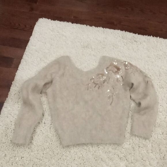 WHBM Sequin Embellished Tan Boat Neck Sweater style 570380544. Size XS NWT - Picture 4 of 5